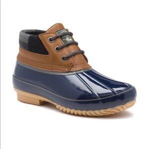 NWOT Bass Mandarin Vintage Waterproof Duck Boots Blue & Tan size 7M